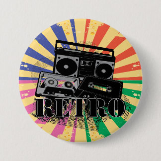 Chapa Redonda De 7 Cm Equipo estéreo portátil y casetes retros del