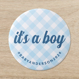 Chapa Redonda De 7 Cm Es un Baby Shower de Boy Gingham
