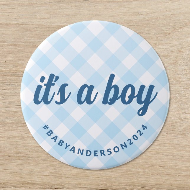 Chapa Redonda De 7 Cm Es un Baby Shower de Boy Gingham (Subido por el creador)