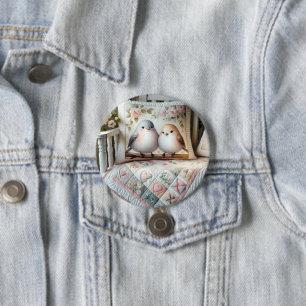 Chapa Redonda De 7 Cm Escena de colcha floral de Lovebird Cottagecore