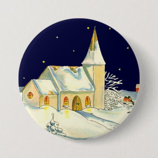 Chapa Redonda De 7 Cm Escena del invierno de la iglesia del navidad