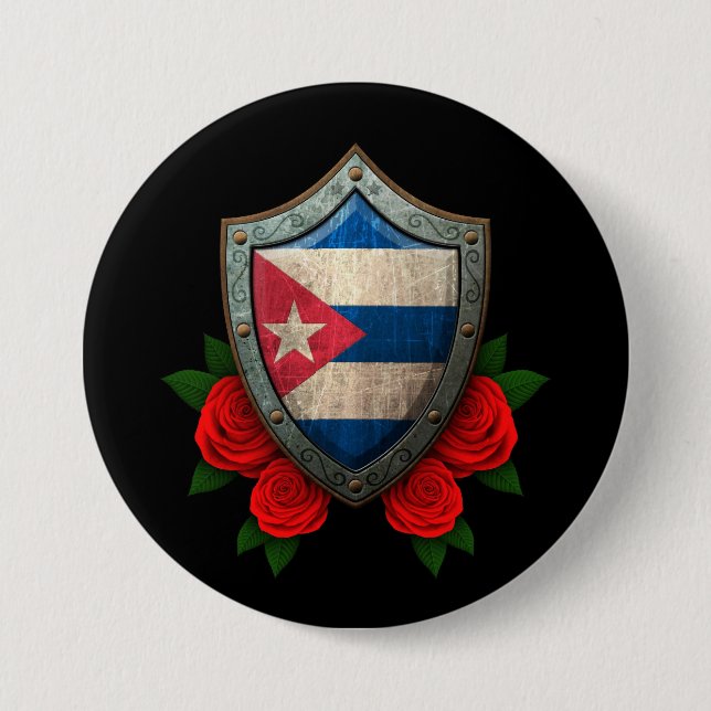 Chapa Redonda De 7 Cm Escudo cubano gastado de la bandera con los rosas (Anverso)