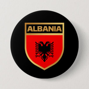 Chapa Redonda De 7 Cm Escudo de bandera de Albania