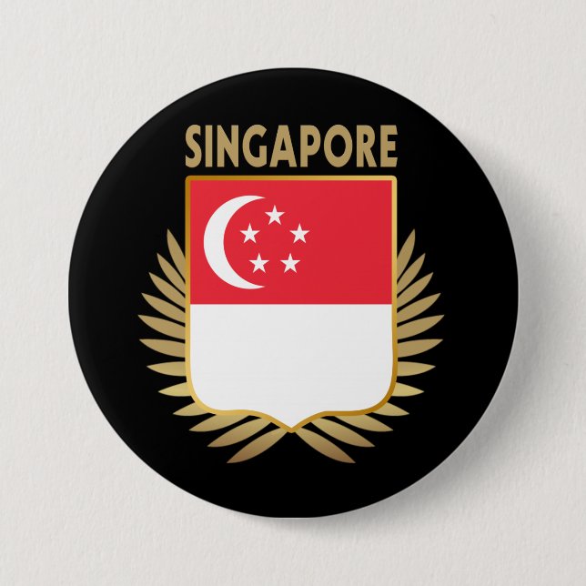 Chapa Redonda De 7 Cm Escudo de bandera de Singapur (Anverso)