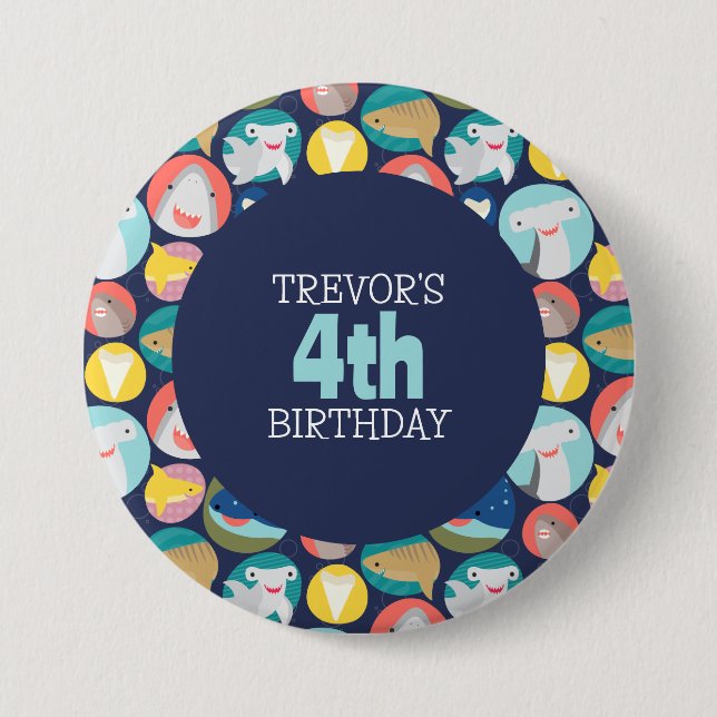 Chapa Redonda De 7 Cm Especie de tiburón mate (Anverso)