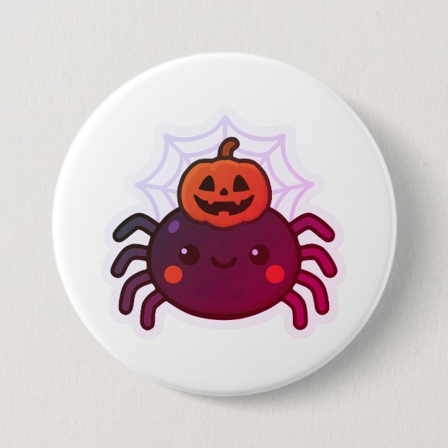 Chapa Redonda De 7 Cm Espeluznante Araña de Halloween Kawaii (Anverso)