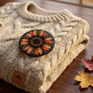 Chapa Redonda De 7 Cm Estampa de leopardo girasol Otoño Vibraciones Boho