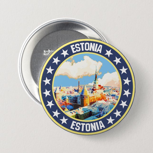 Chapa Redonda De 7 Cm Estonia (Anverso y reverso)