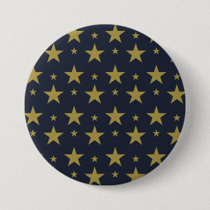 Chapa Redonda De 7 Cm Estrellas doradas sobre azul marino - Elegante y a