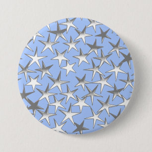 Chapa Redonda De 7 Cm Estrellas plateadas, en azul pálido