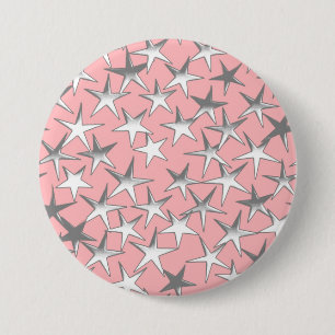 Chapa Redonda De 7 Cm Estrellas plateadas, en rosa concha
