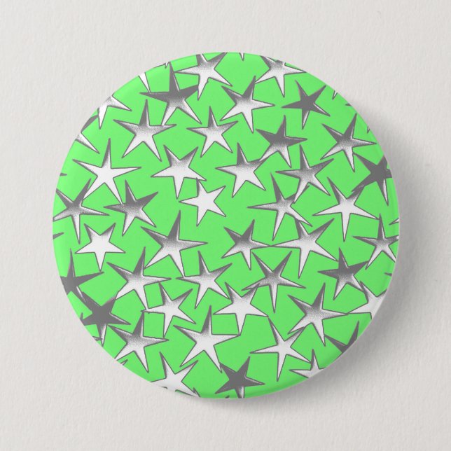 Chapa Redonda De 7 Cm Estrellas plateadas en verde lima (Anverso)