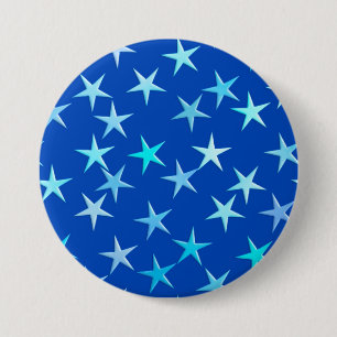 Chapa Redonda De 7 Cm Estrellas satinadas, azul pálido sobre cobalto