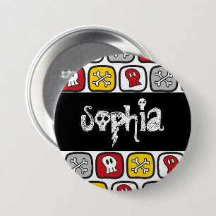Chapa Redonda De 7 Cm Etiqueta de nombre de fiesta de Halloween de cráne