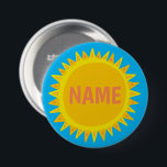 Chapa Redonda De 7 Cm Etiqueta de nombre de sol azul amarillo azul perso<br><div class="desc">Decora tu ropa con este botón de arte genial. ¡Hace un gran regalo! Puede personalizar y agregar texto también. Revisa mi tienda por muchos más colores y patrones! Hazme saber si también te gustaría algo personalizado.</div>