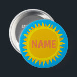 Chapa Redonda De 7 Cm Etiqueta de nombre de sol azul amarillo azul perso<br><div class="desc">Decora tu ropa con este botón de arte genial. ¡Hace un gran regalo! Puede personalizar y agregar texto también. Revisa mi tienda por muchos más colores y patrones! Hazme saber si también te gustaría algo personalizado.</div>