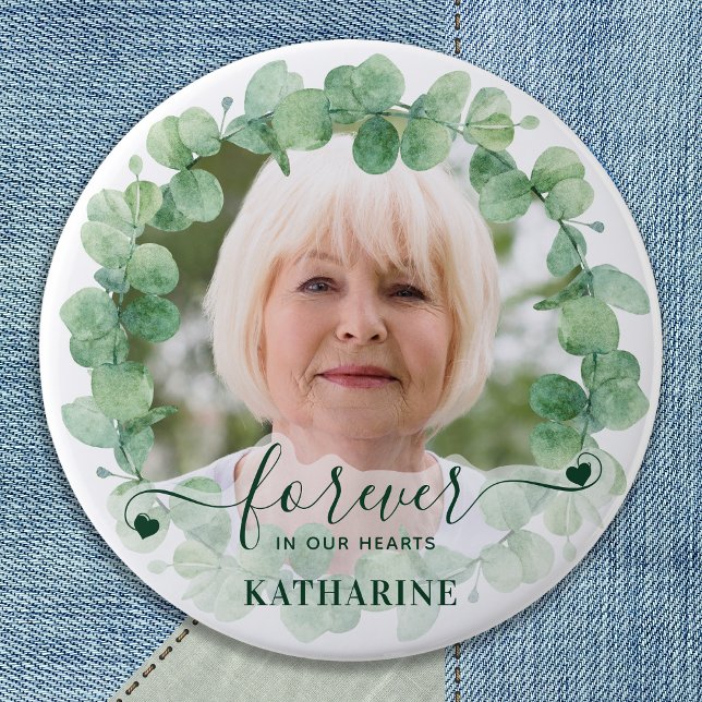 Chapa Redonda De 7 Cm Eucalyptus Greenery Photo Funeral Memorial (Subido por el creador)