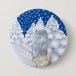 Chapa Redonda De 7 Cm Eule im Schnee