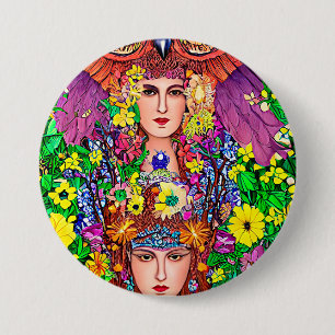 Chapa Redonda De 7 Cm Fairy Princess Sisters floral original art nouveau