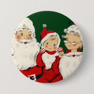 Chapa Redonda De 7 Cm Familia Retro Santa de Mitad de Siglo – Kitsch Cla