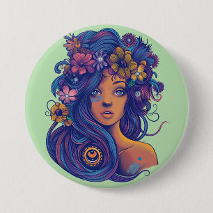 Chapa Redonda De 7 Cm Fantasía de Boho con pelo floral