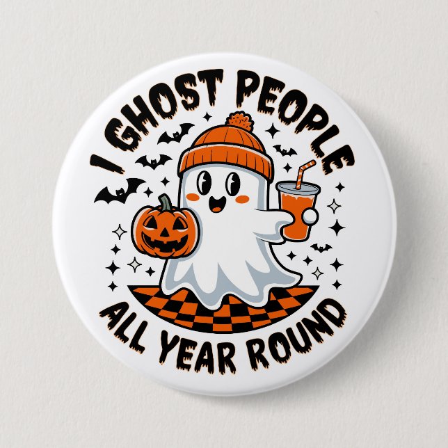Chapa Redonda De 7 Cm Fantasma divertido de Halloween (Anverso)