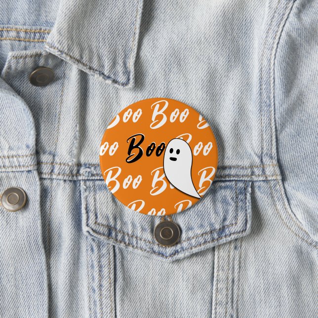 Chapa Redonda De 7 Cm Fantasma Halloween naranja blanco negro (In situ)