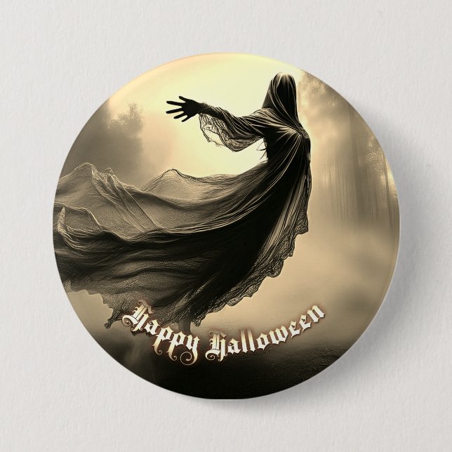 Chapa Redonda De 7 Cm Fantasma negra en Hellscape - Halloween (Anverso)