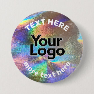 Chapa Redonda De 7 Cm Faux Holographic Rainbow Purpurina Business Logo D
