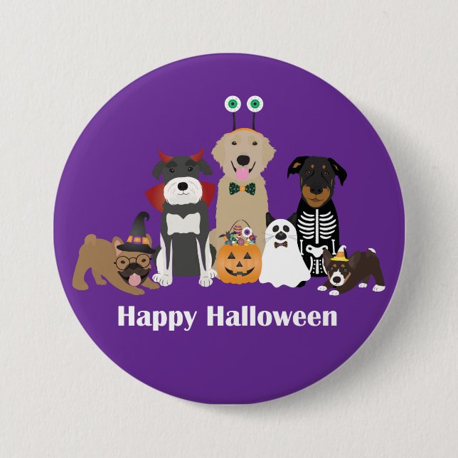 Chapa Redonda De 7 Cm Felices disfraces Mascotas de Halloween (Anverso)