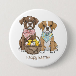 Chapa Redonda De 7 Cm Felices perros del Boxer de Pascua