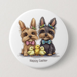 Chapa Redonda De 7 Cm Felices Perros Terrier de Yorkshire en Pascua
