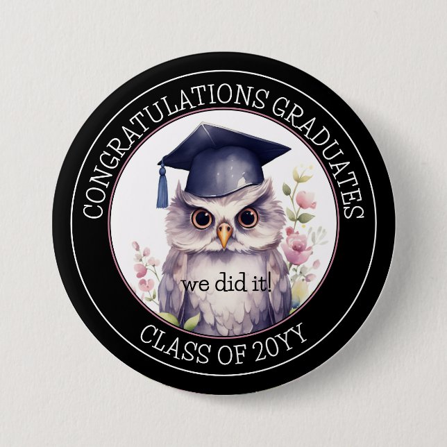 Chapa Redonda De 7 Cm Felicitaciones Graduate Cute Graduation Owl (Anverso)