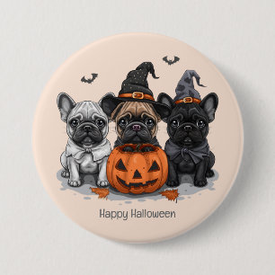 Chapa Redonda De 7 Cm Feliz Bulldog francés de Halloween
