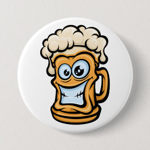 Chapa Redonda De 7 Cm Feliz Cerveza Mug, Ilustracion divertido