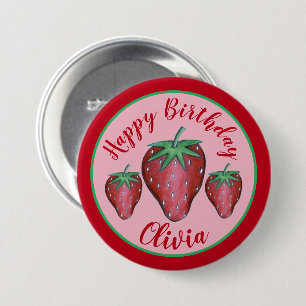 Chapa Redonda De 7 Cm Feliz cumpleaños Berries de fresa rosadas y dulces