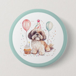 Chapa Redonda De 7 Cm Feliz Cumpleaños Cupcake Perros Shih Tzu