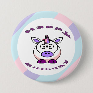 Chapa Redonda De 7 Cm Feliz cumpleaños de Unicornio blanco y morado