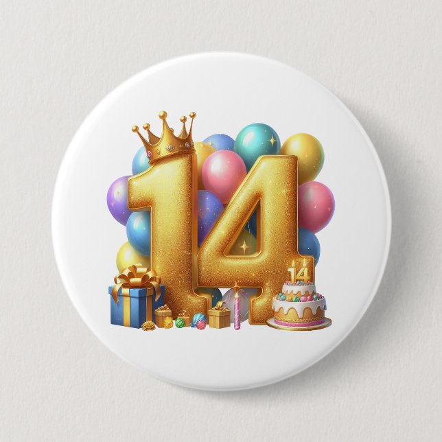 Chapa Redonda De 7 Cm Feliz cumpleaños dorado 14 (Anverso)