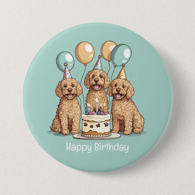 Chapa Redonda De 7 Cm Feliz cumpleaños Goldendoodle Dogs (Anverso)