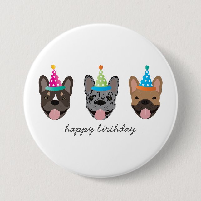 Chapa Redonda De 7 Cm Feliz cumpleaños, Gorras Fiestas de Bulldog francé (Anverso)