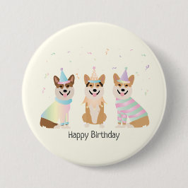 Chapa Redonda De 7 Cm Feliz cumpleaños Pembroke Welsh Corgi Dogs