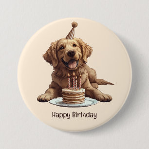 Chapa Redonda De 7 Cm Feliz cumpleaños, perro de la recuperación de oro