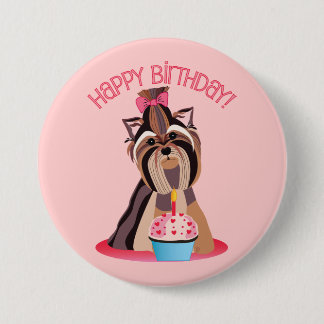 Chapa Redonda De 7 Cm Feliz cumpleaños Yorkie