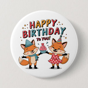 Chapa Redonda De 7 Cm Feliz Cumpleaños Zorros