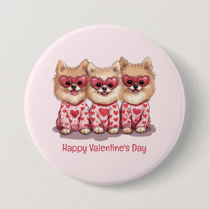 Chapa Redonda De 7 Cm Feliz Día de San Valentín Perros Pomeranos