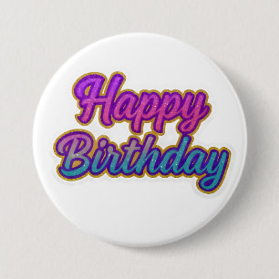 Chapa Redonda De 7 Cm Feliz diseño de tipografía de cumpleaños en rosa,