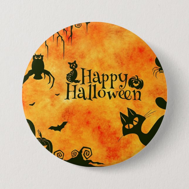 Chapa Redonda De 7 Cm Feliz Halloween Black Kitty (Anverso)