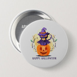 Chapa Redonda De 7 Cm Feliz Halloween - Gato negro de brujas