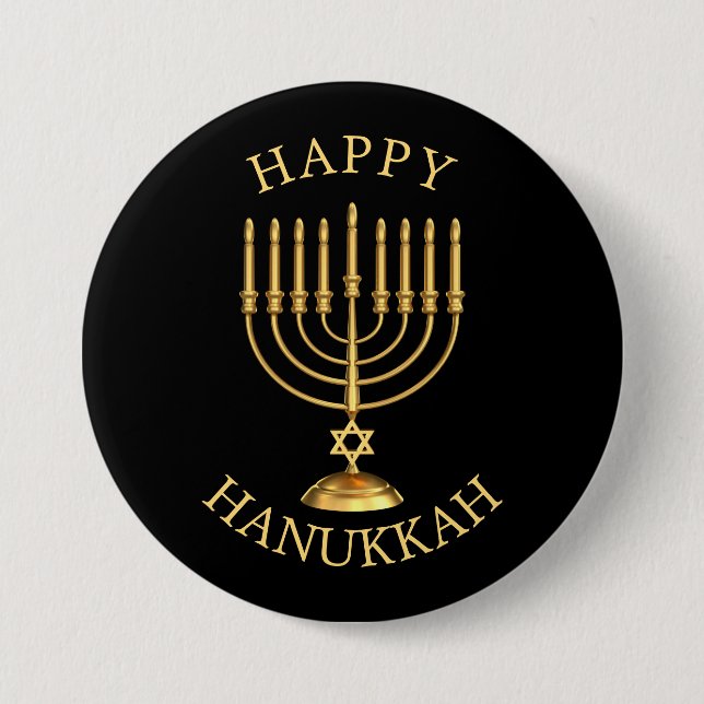 Chapa Redonda De 7 Cm Feliz Hanukkah (Anverso)